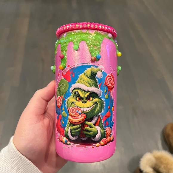 Handmade Other - HANDMADE GRINCH CUP W HOT PINK RHINESTONES